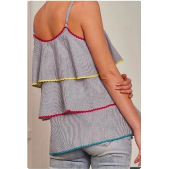 Andree By Unit Brandi Woven Tiered Rick Rack Trim Striped Tank Top - Picture 3 of 11
